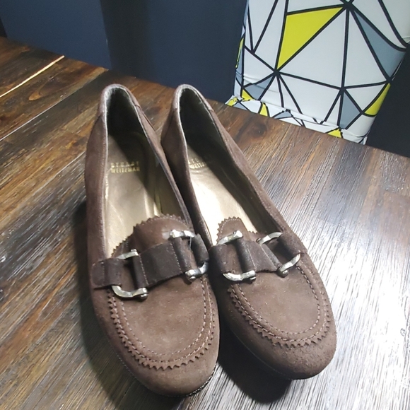 Stuart Weitzman brown suede loafers wedge 7.5W - Picture 1 of 4